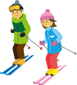 スキーを楽しむカップル